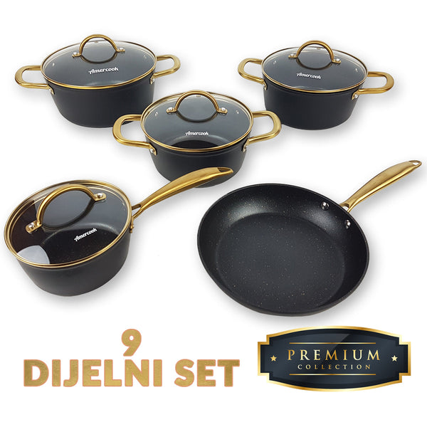 Appolo Brushed Gold set posuđa PREMIUM 9 dijelni