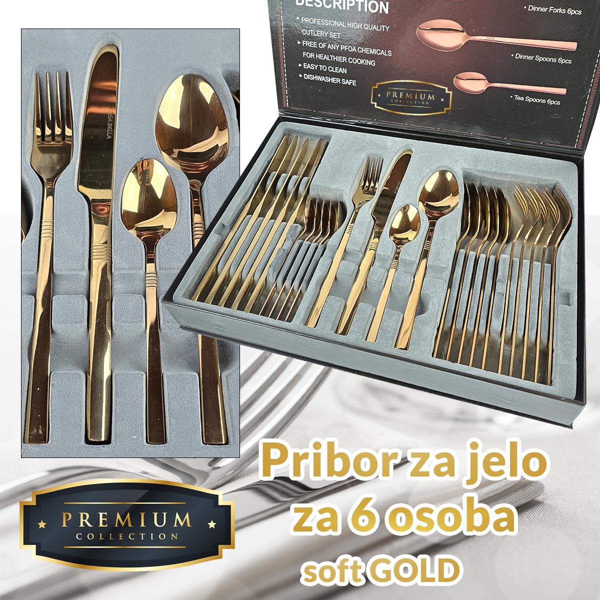 Premium pribor za jelo za 6 osoba - GOLD